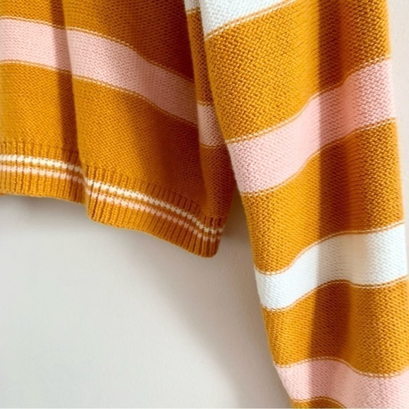 Forever NWT 21 Striped Drop Shoulder V Neck Cardigan Cropped Yellow Sweater - Picture 11 of 13